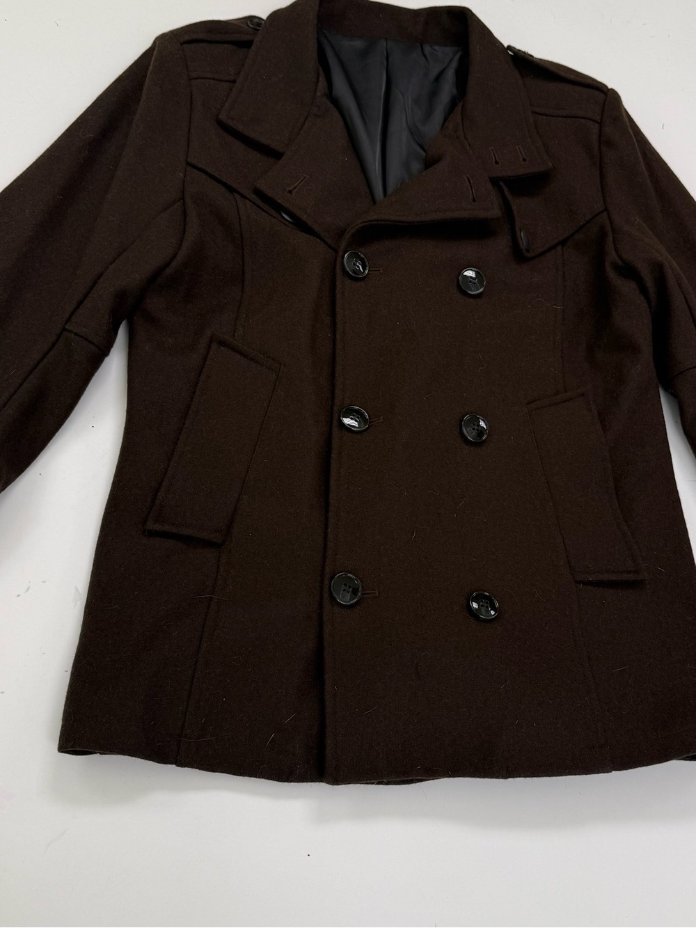 Men's Double-Breasted Brown Peacoat - Tailored Wool Blend